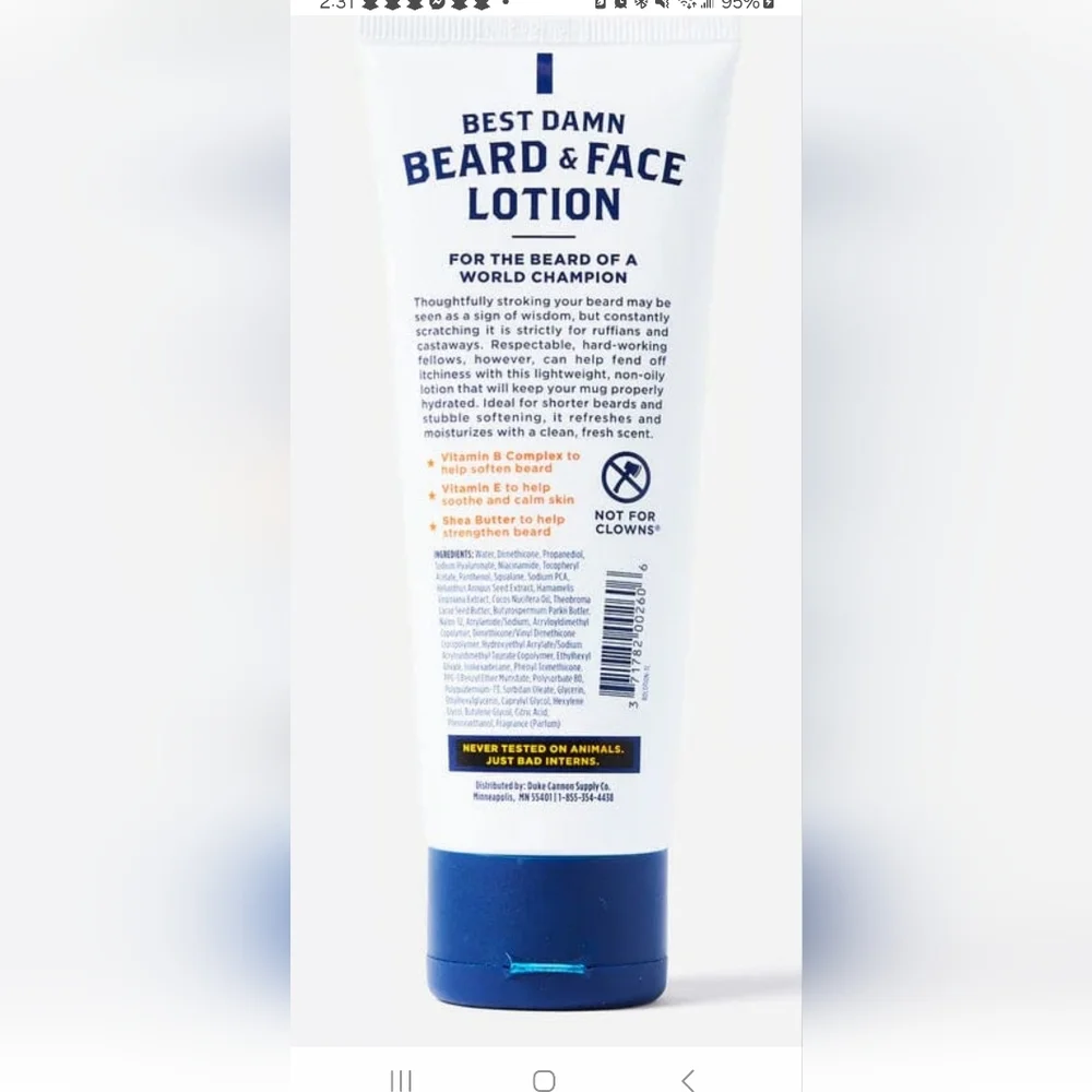 Best Damn Beard & Face Lotion - White 3.2 fl oz Tube Dad Father Husband